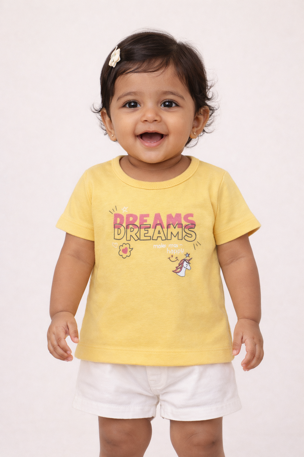 Girls Mustard Unicorn Graphic Cotton T-Shirt