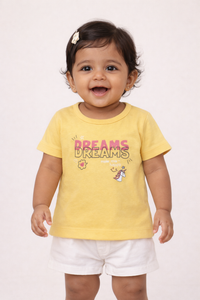 Girls Mustard Unicorn Graphic Cotton T-Shirt