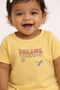 Girls Mustard Unicorn Graphic Cotton T-Shirt