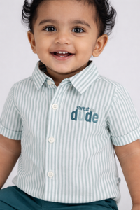 Boys Green Striped Shirt & Shorts Cotton Set