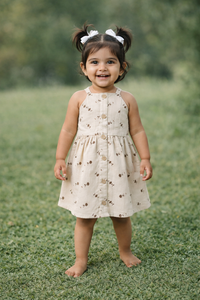 Girls White Sleeveless Cotton Button-Down Frock