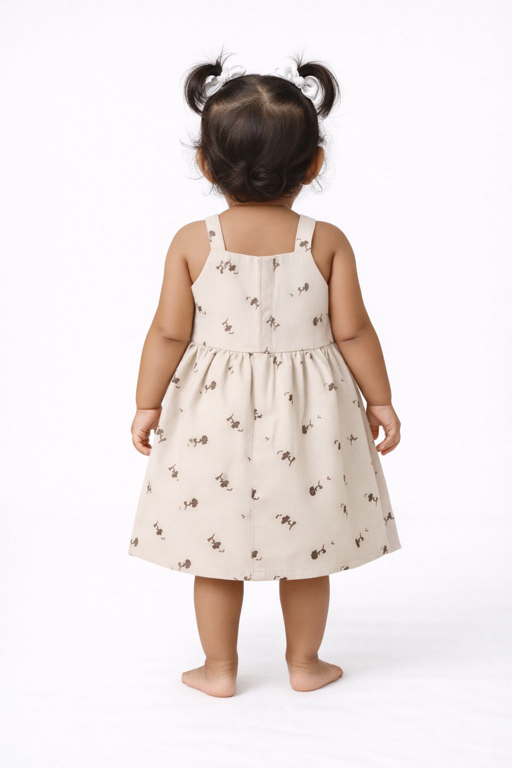 Girls White Sleeveless Cotton Button-Down Frock