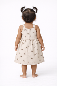 Girls White Sleeveless Cotton Button-Down Frock