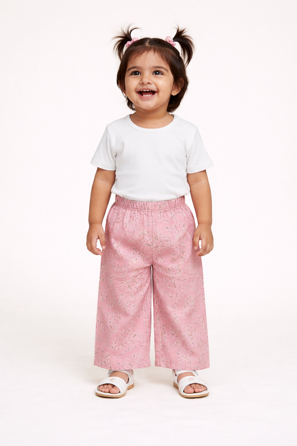 Girls Orange Floral Cotton Palazzo Pants