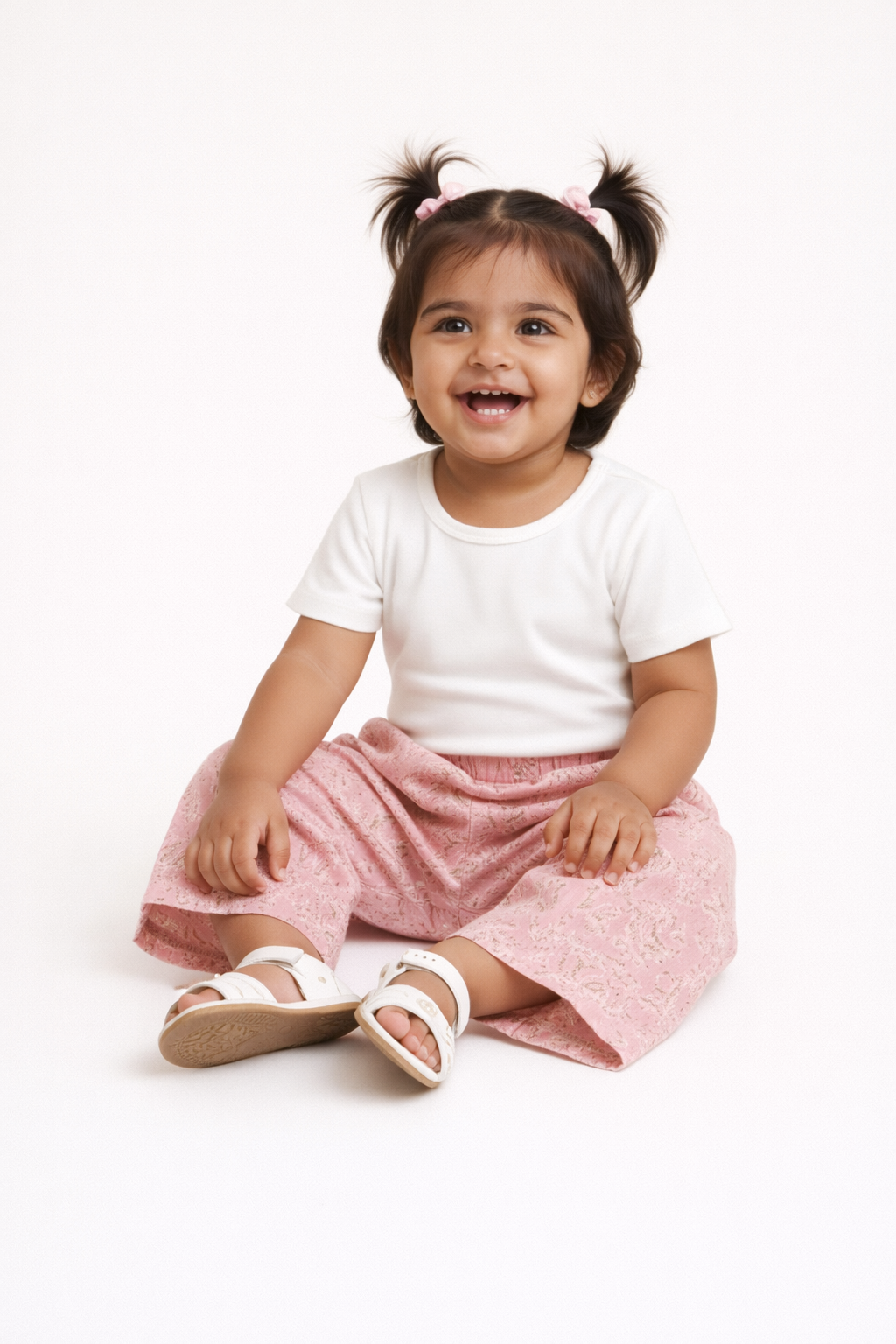 Girls Orange Floral Cotton Palazzo Pants