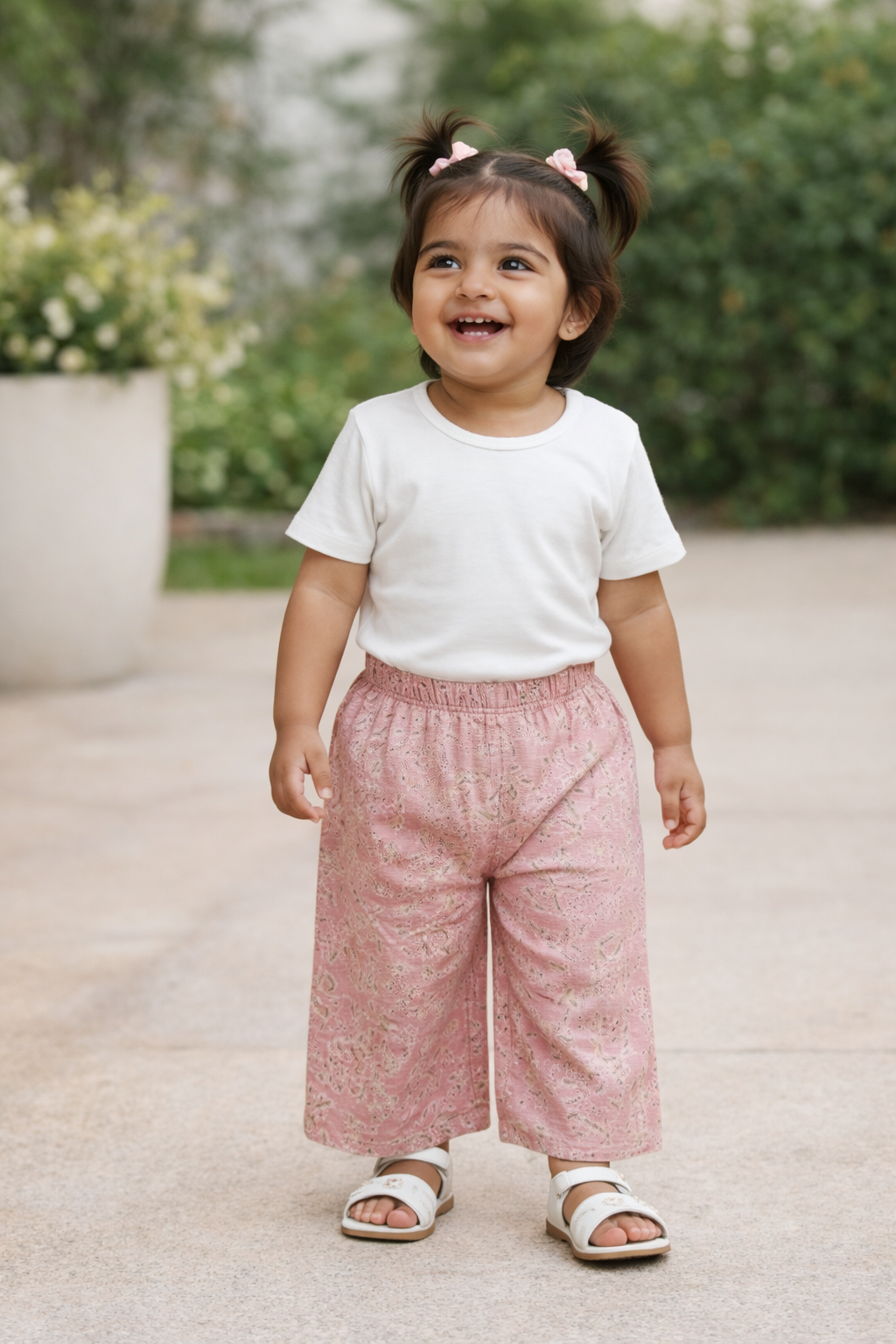 Girls Orange Floral Cotton Palazzo Pants