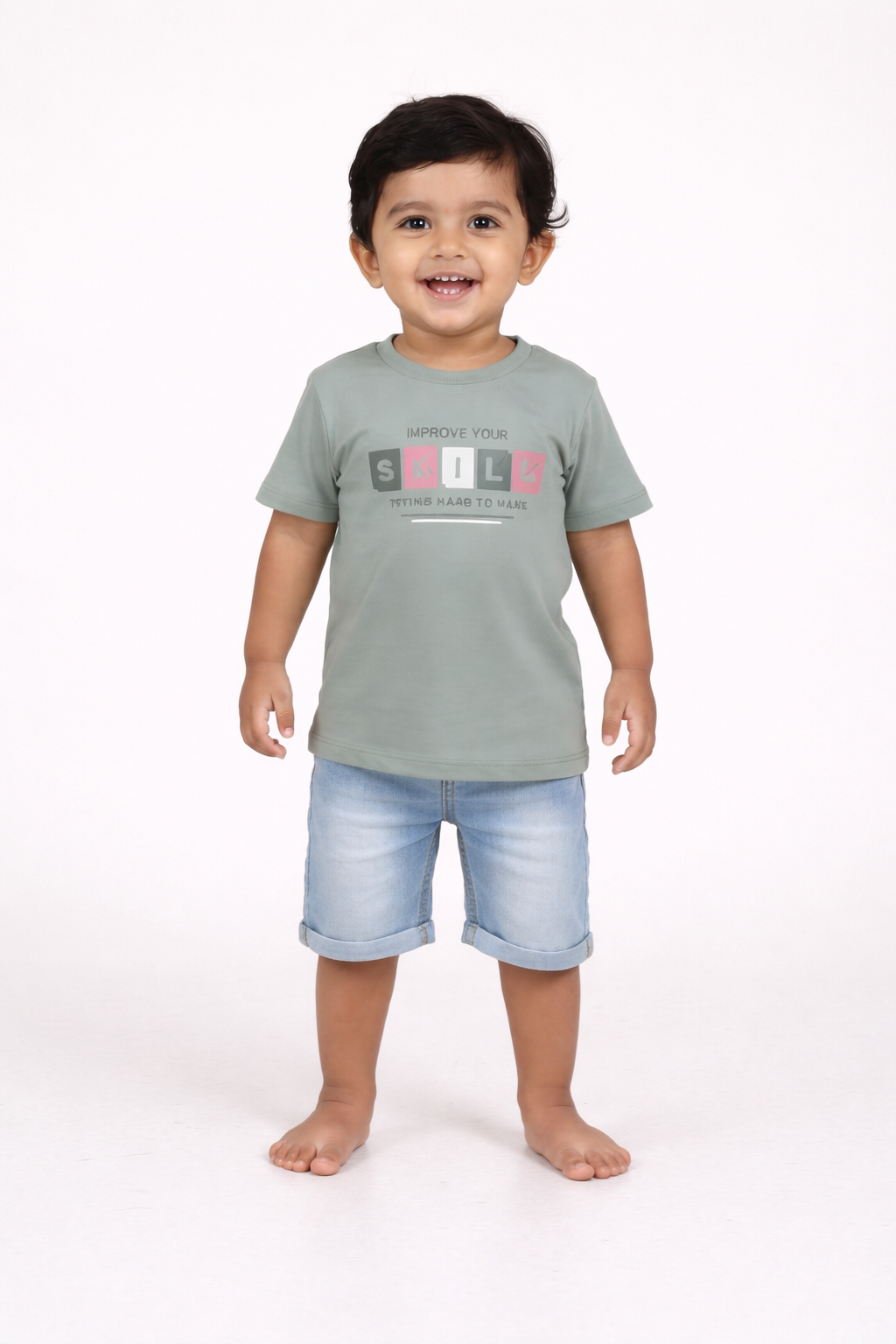 Boys Sage Green Graphic Cotton T-Shirt