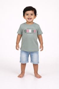 Boys Sage Green Graphic Cotton T-Shirt