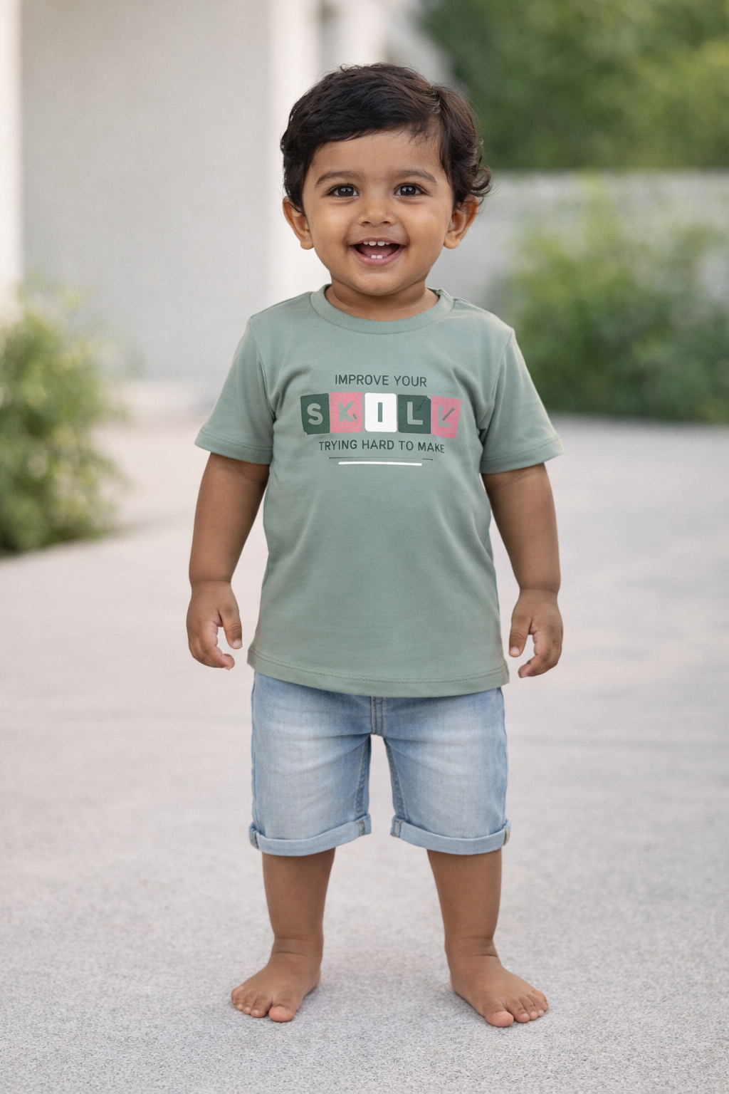 Boys Sage Green Graphic Cotton T-Shirt