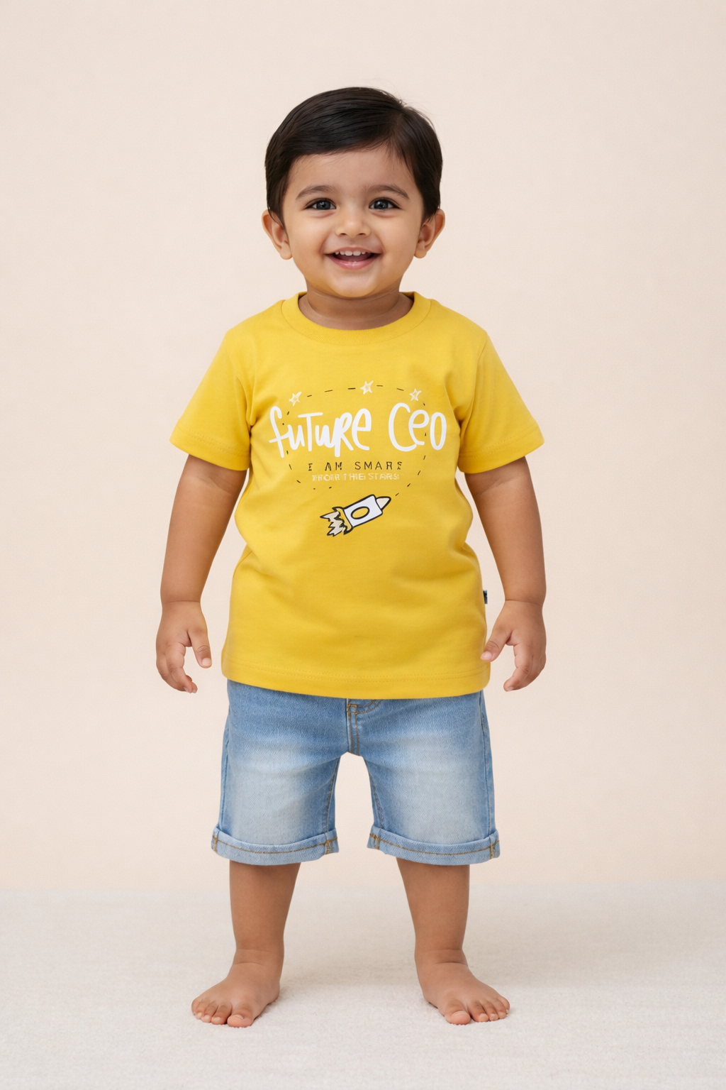 Boys Yellow Future CEO Graphic Cotton T-Shirt