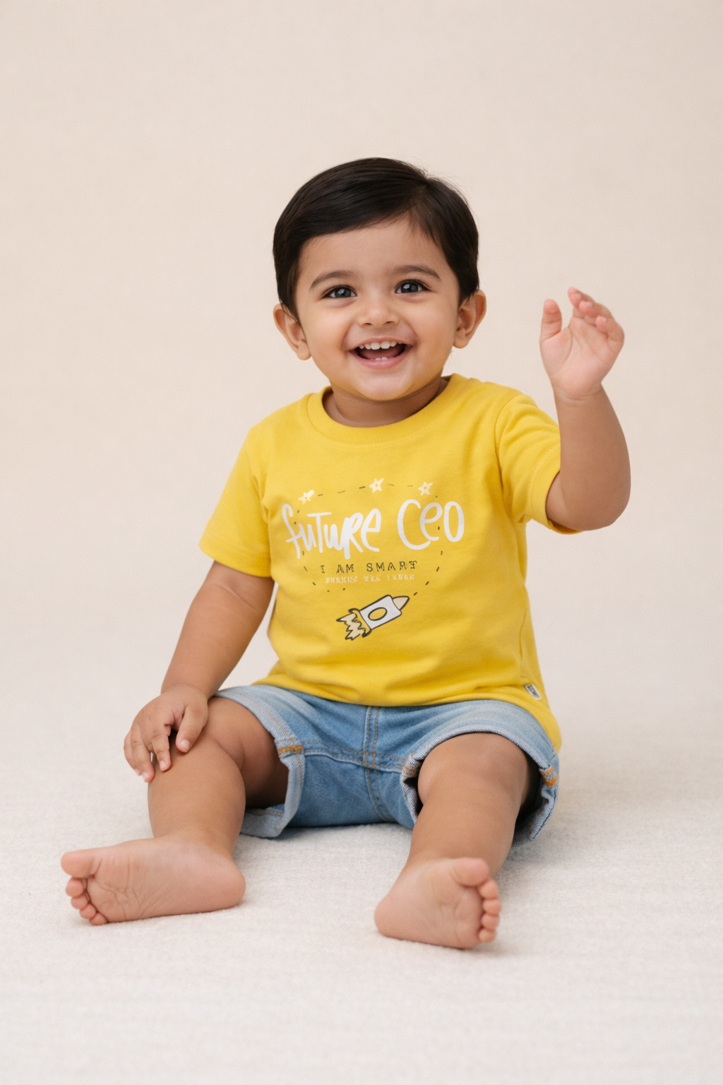 Boys Yellow Future CEO Graphic Cotton T-Shirt