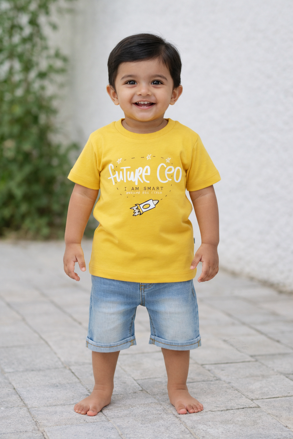 Boys Yellow Future CEO Graphic Cotton T-Shirt