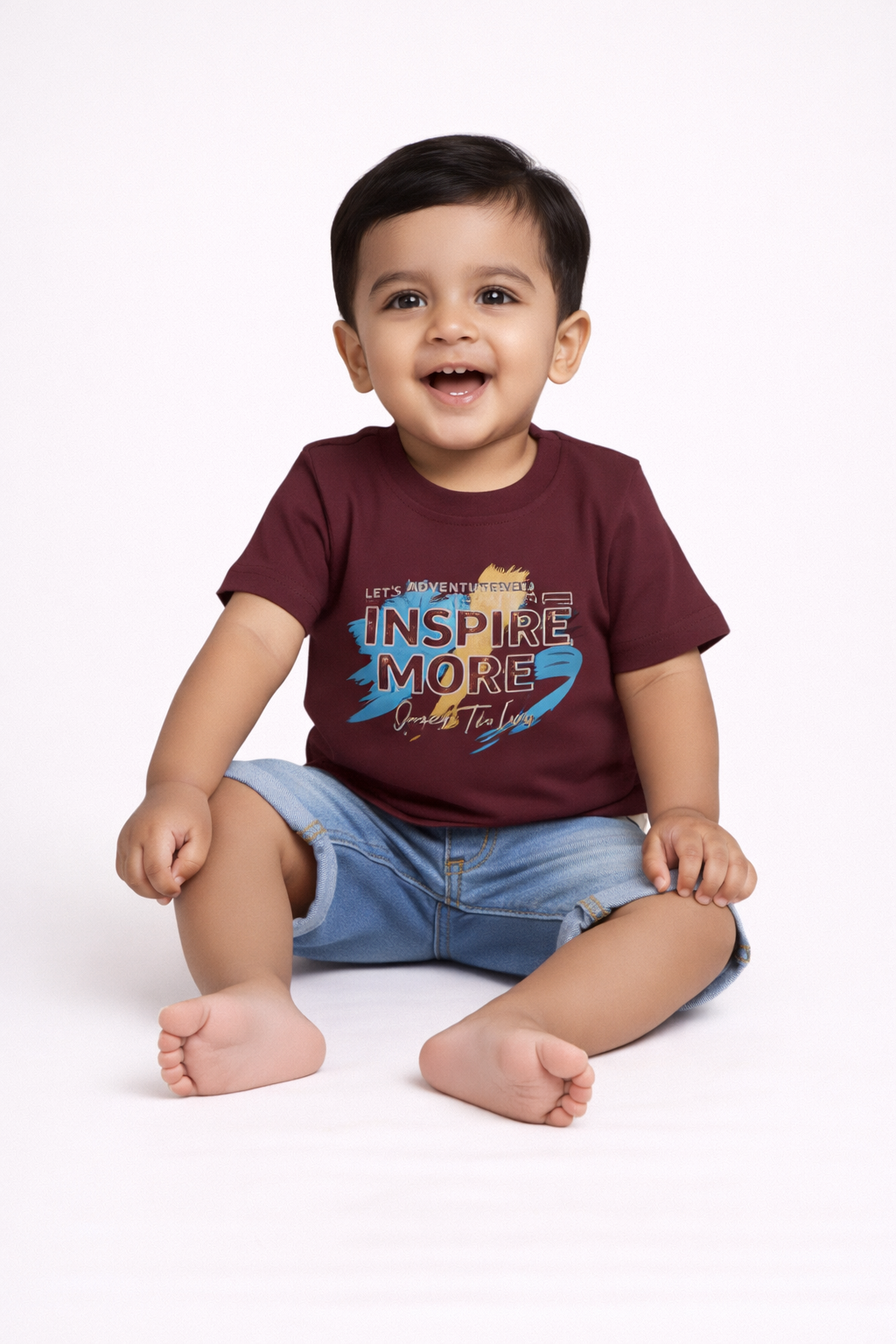 Boys Maroon Inspire More Graphic Cotton T-Shirt