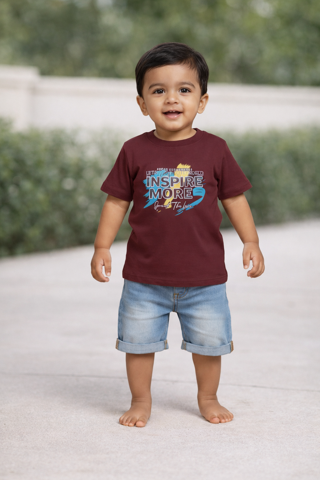 Boys Maroon Inspire More Graphic Cotton T-Shirt