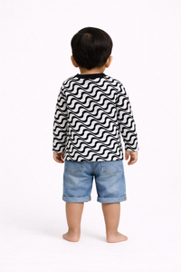 Boys Black & White Wave Print Full Sleeve T-Shirt