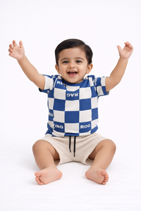 Boys Blue Racing T-Shirt & Beige Cargo Shorts Set