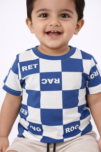 Boys Blue Racing T-Shirt & Beige Cargo Shorts Set