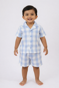 Boys Light Blue Gingham Shirt & Shorts Co-Ord Set