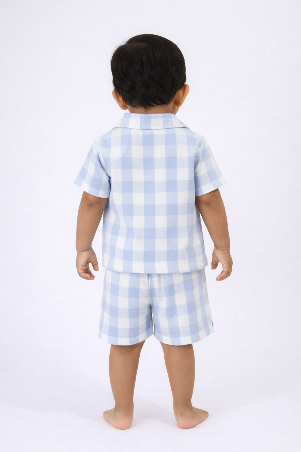 Boys Light Blue Gingham Shirt & Shorts Co-Ord Set