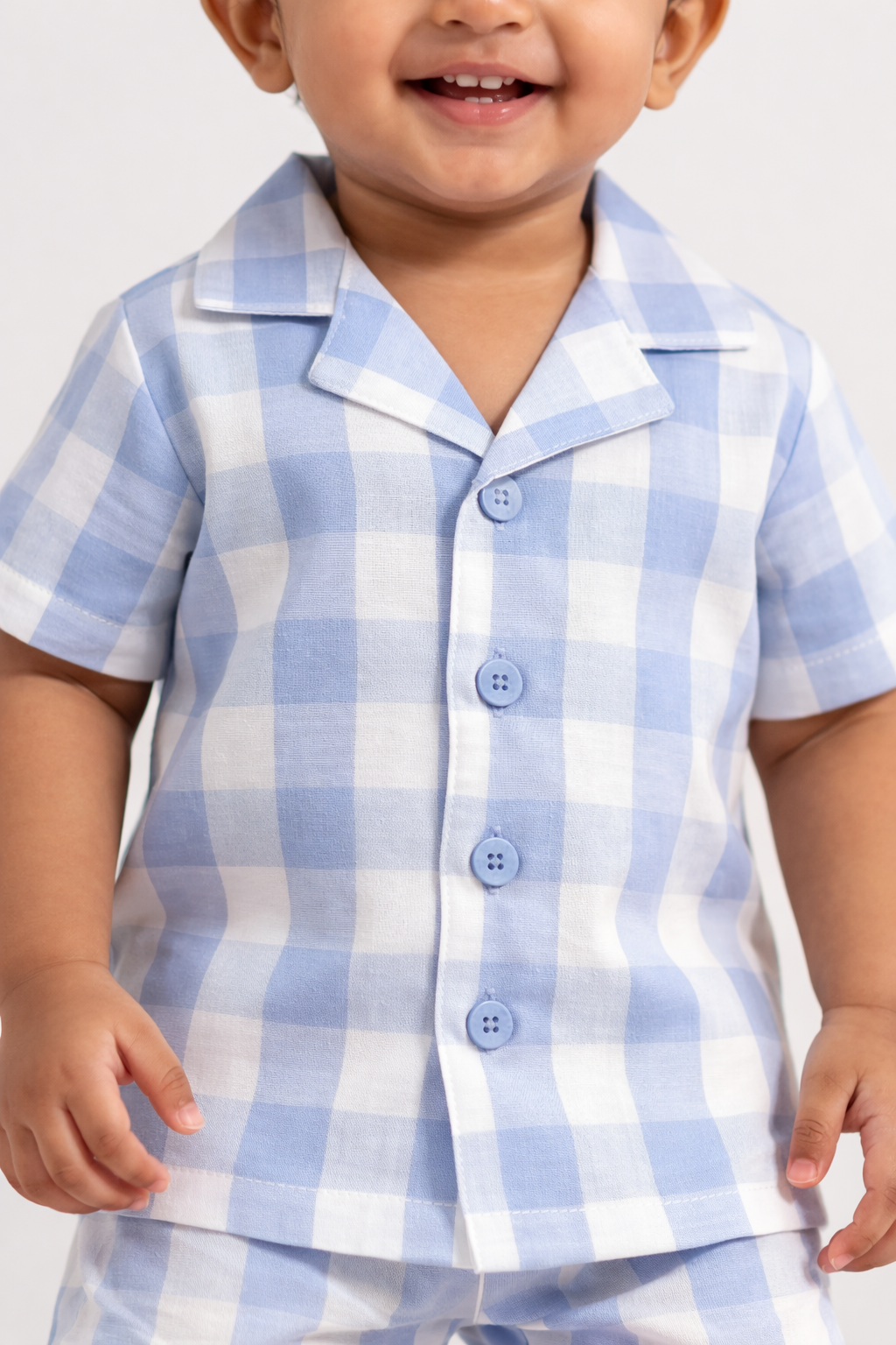 Boys Light Blue Gingham Shirt & Shorts Co-Ord Set