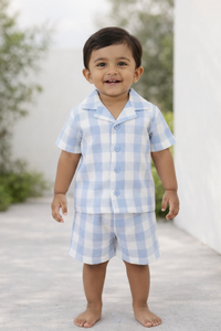 Boys Light Blue Gingham Shirt & Shorts Co-Ord Set