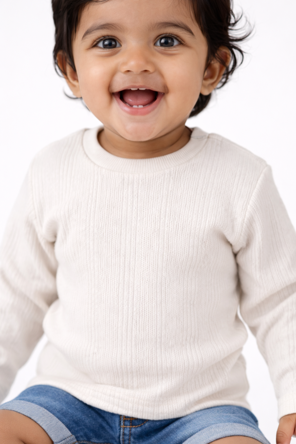 Unisex Half White Premium Full Sleeve Knit T-Shirt