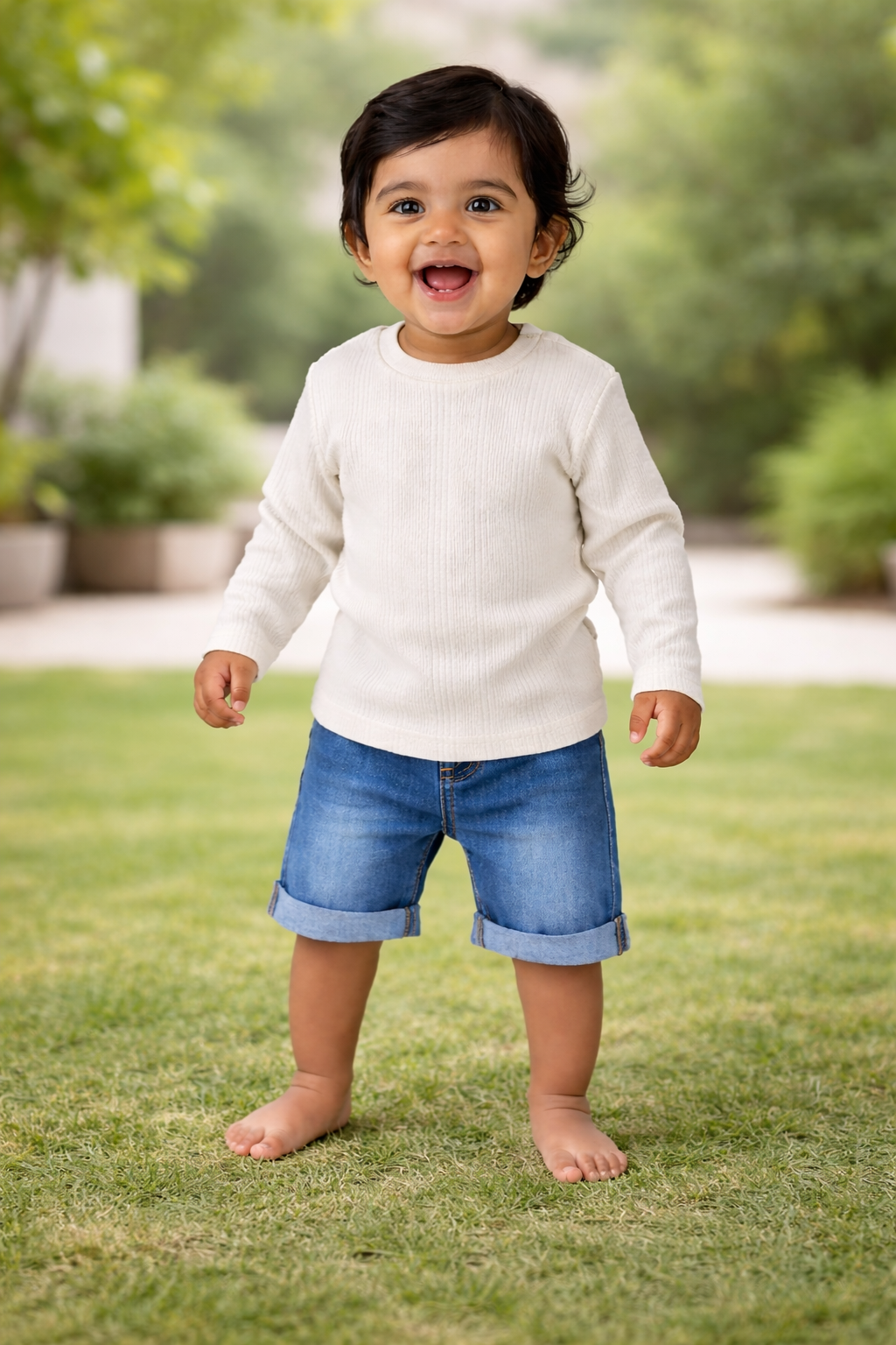 Unisex Half White Premium Full Sleeve Knit T-Shirt
