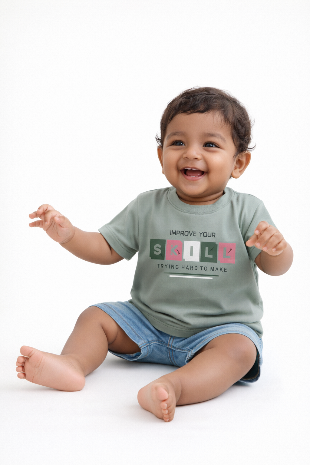 Boys Sage Green Graphic Cotton T-Shirt