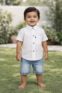 Boys White Polka Dot Cotton Shirt (Half Sleeve)