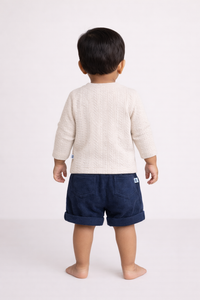 Boys White Full Sleeve Shirt & Navy Shorts Set