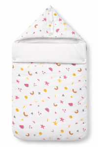 Baby Carry Nest Muslin Sleeping Bag with Hood – White Fruits