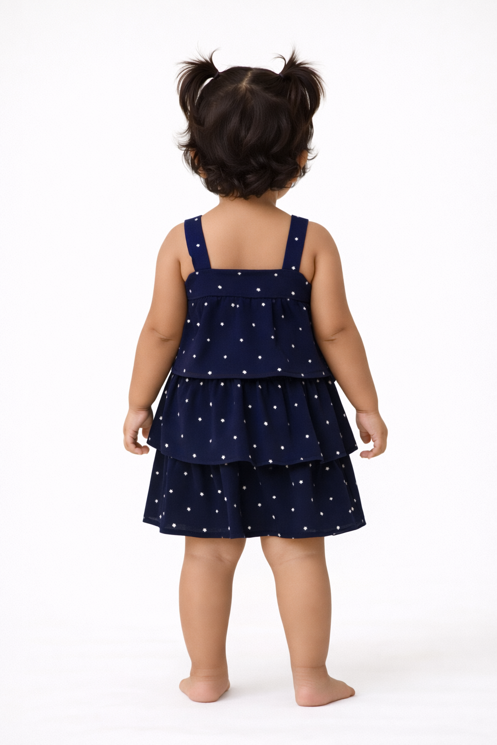 Girls Navy Blue Tiered Sleeveless Woven Frock
