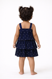 Girls Navy Blue Tiered Sleeveless Woven Frock