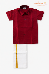 Boys Dhoti Set – Red Silk Look Ethnic Wear with Zari Border