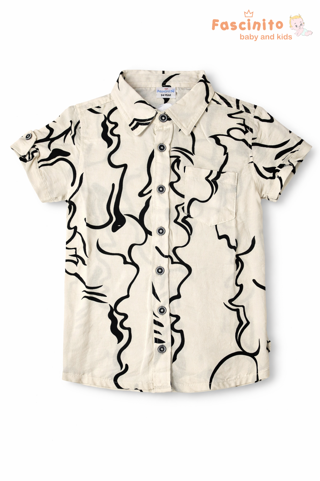 Boys Abstract Print Shirt – Beige & Black Short Sleeve Casual Shirt
