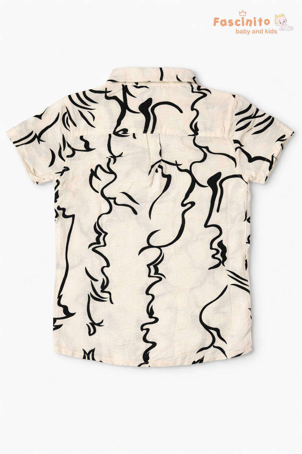 Boys Abstract Print Shirt – Beige & Black Short Sleeve Casual Shirt