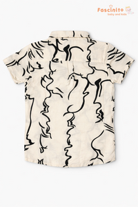 Boys Abstract Print Shirt – Beige & Black Short Sleeve Casual Shirt