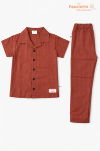 Boys Shirt & Pant Set – Rust Brown Coord Outfit for Kids