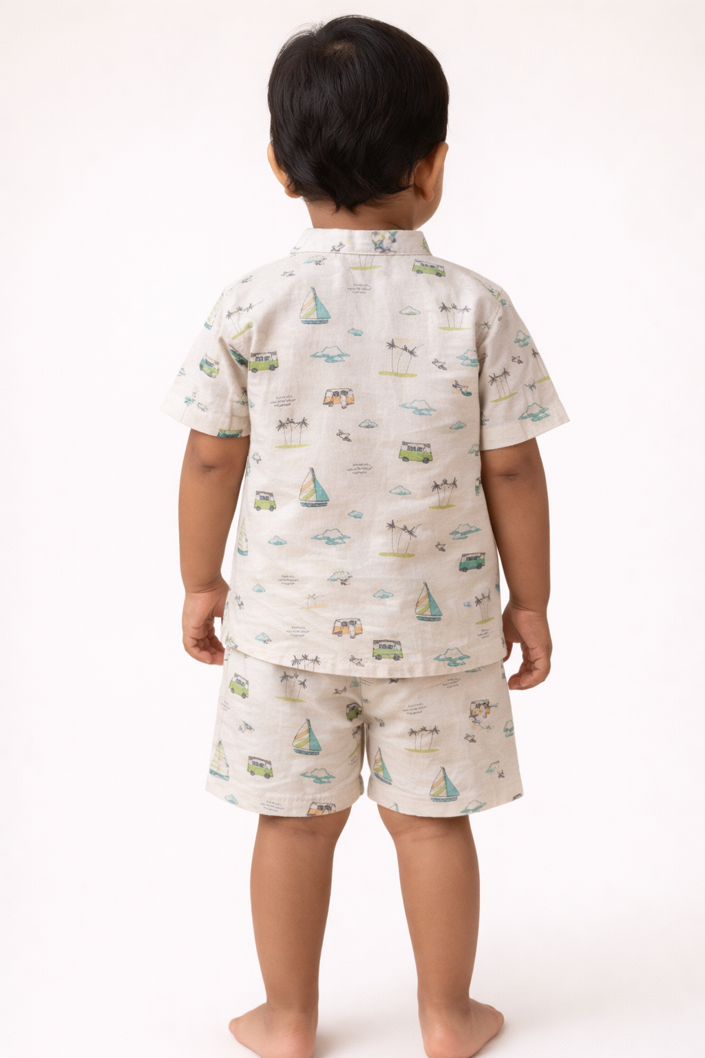 Boys Light Brown Printed Cotton Co-Ord Set