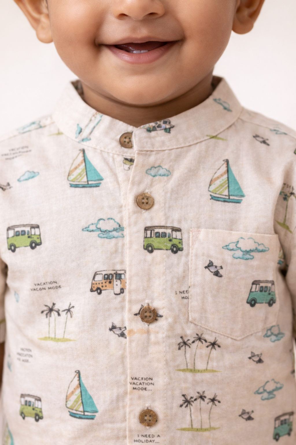 Boys Light Brown Printed Cotton Co-Ord Set