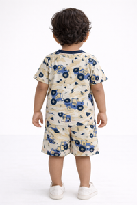 Little Explorer Boys Tractor Print Co-Ord Set (Yellow & Blue)