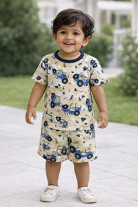 Little Explorer Boys Tractor Print Co-Ord Set (Yellow & Blue)
