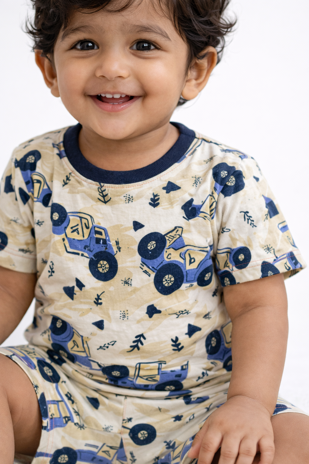 Little Explorer Boys Tractor Print Co-Ord Set (Yellow & Blue)