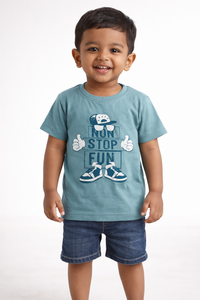 Boys Slate Blue Non Stop Fun Graphic Cotton T-Shirt - FREE