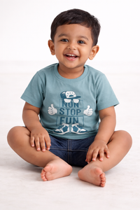 Boys Slate Blue Non Stop Fun Graphic Cotton T-Shirt - FREE