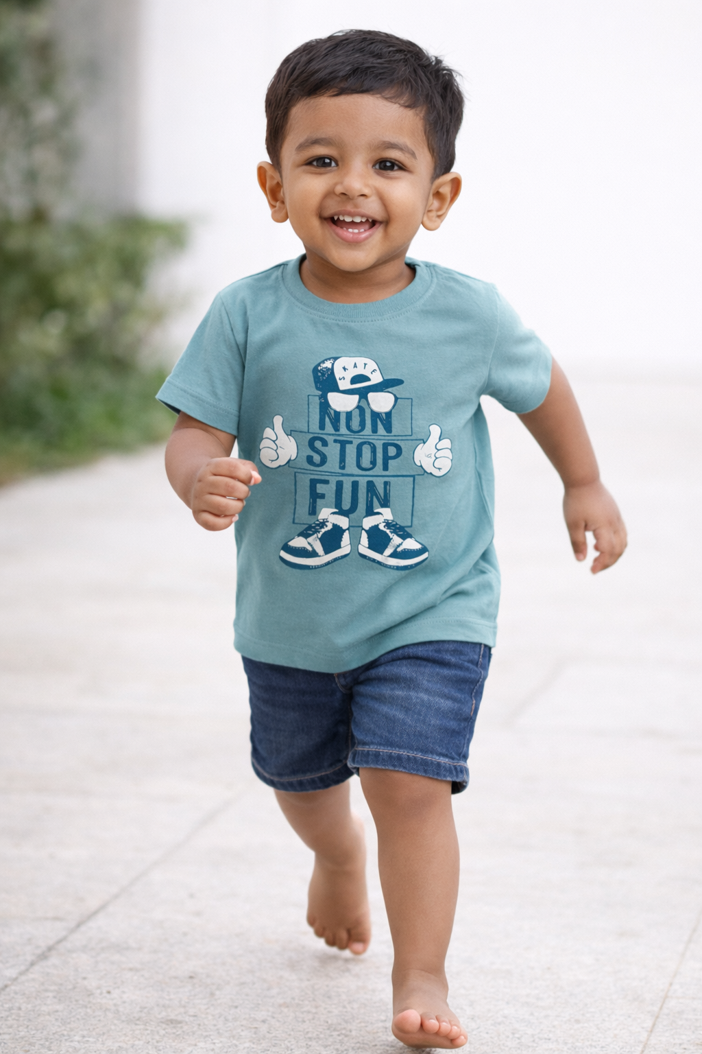 Boys Slate Blue Non Stop Fun Graphic Cotton T-Shirt - FREE