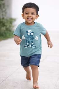 Boys Slate Blue Non Stop Fun Graphic Cotton T-Shirt - FREE