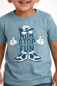 Boys Slate Blue Non Stop Fun Graphic Cotton T-Shirt - FREE