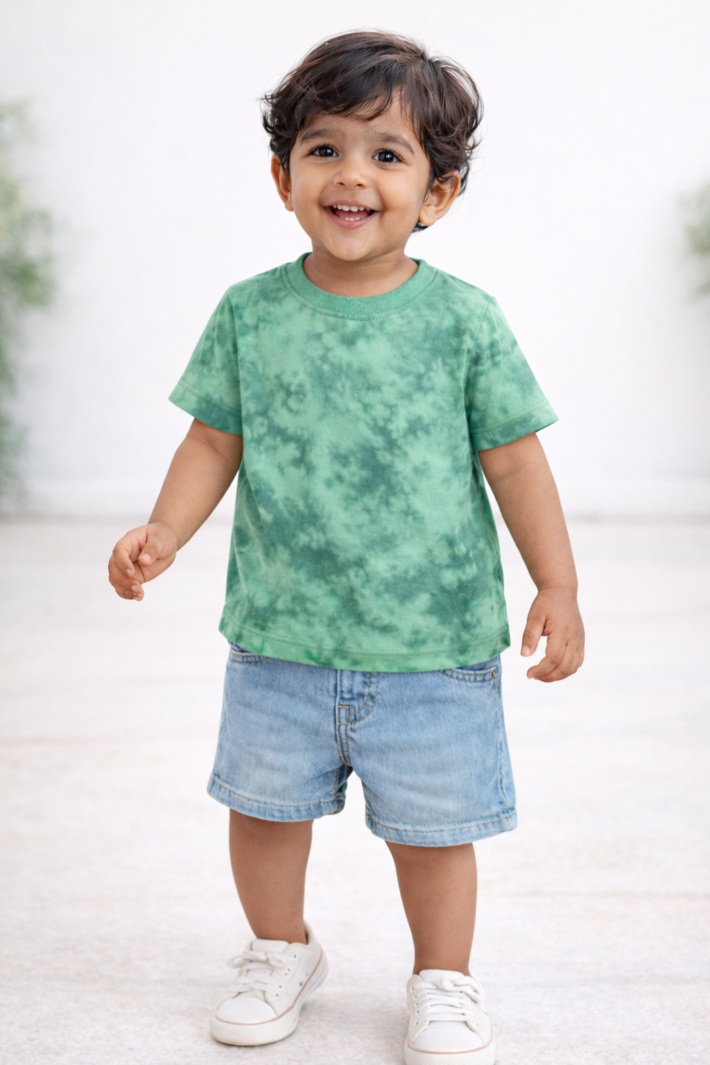 Boys Green Tie-Dye Cotton T-Shirt
