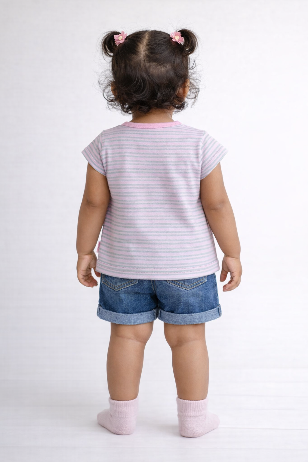 Girls Pink Princess Embroidered Stripe Cotton T-Shirt - FREE